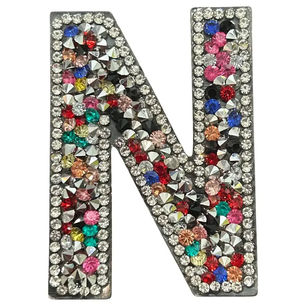 Letter N Multicolor Rhinestone Iron On Patch